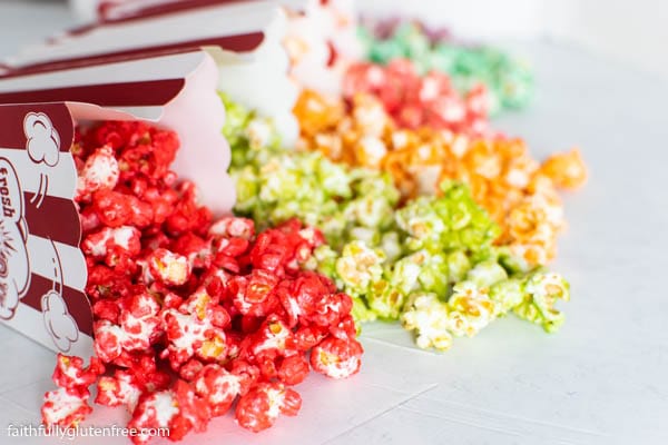 Colored popcorn poured out on a table