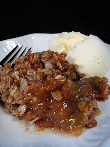 Classic Rhubarb Crisp, made gluten free. The oats & nuts toast up while the rhubarb is becoming a delicious juicy mess.