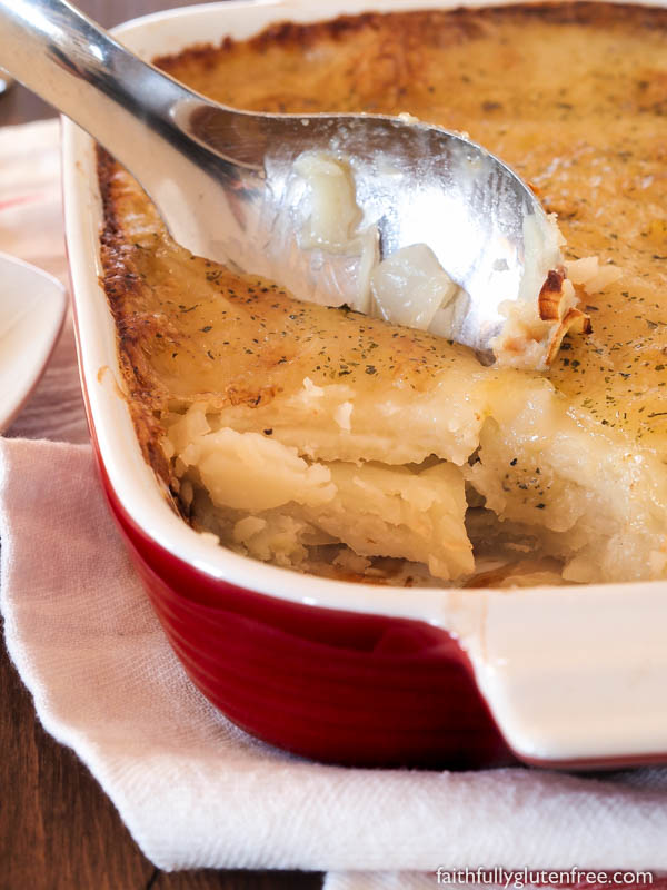 These gluten free, dairy free Scalloped Potatoes with Onions are a quick, lighter version of the old classic side dish.