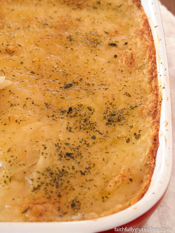 These gluten free, dairy free Scalloped Potatoes are a quick, lighter version of the old classic side dish. You don't need the heavy cream and cheeses to make this delicious potato dish.