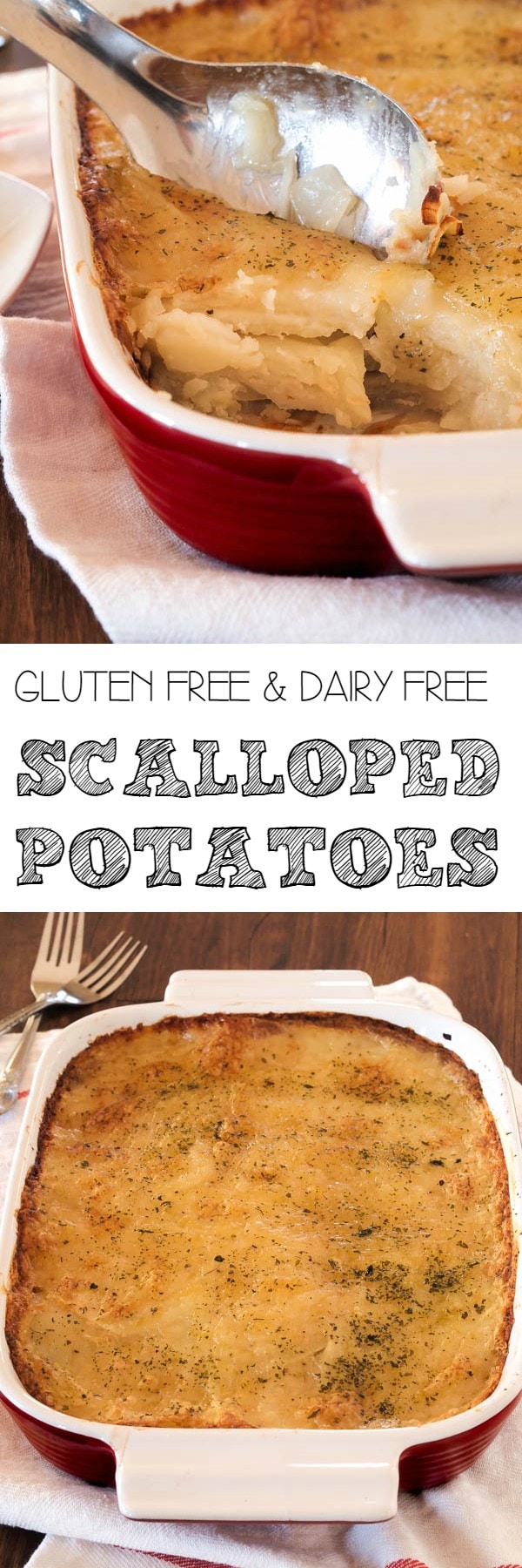 These gluten free, dairy free Scalloped Potatoes with Onions are a quick, lighter version of the old classic side dish.