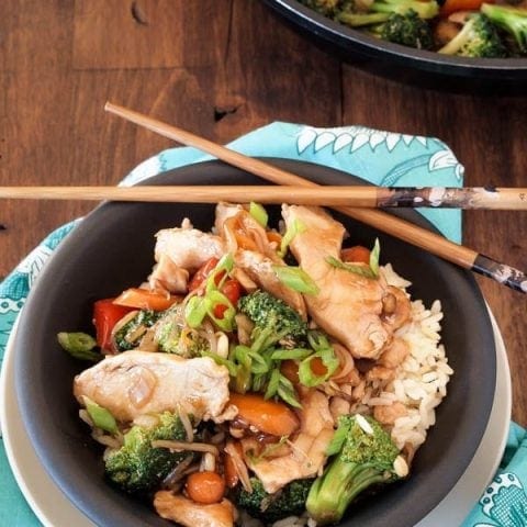 This gluten free Chicken Stir Fry is great for a quick weeknight dinner, or those days you are really missing take-out. Made from scratch, you can add whatever vegetables you like to customize your stir fry.