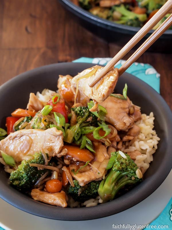 This gluten free Chicken Stir Fry is great for a quick weeknight dinner, or those days you are really missing take-out. Made from scratch, you can add whatever vegetables you like to customize your stir fry.