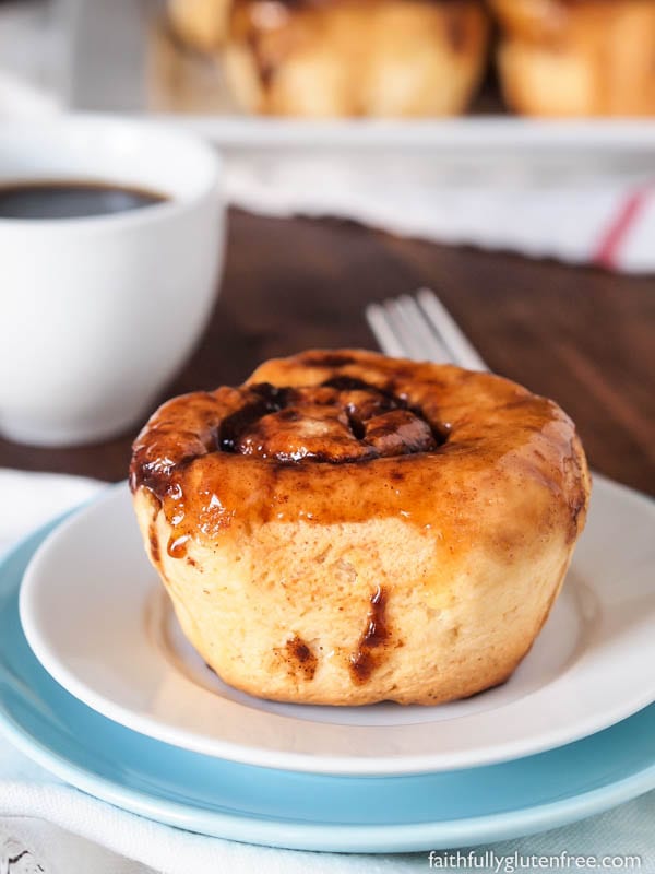 A gluten free cinnamon roll on a plate