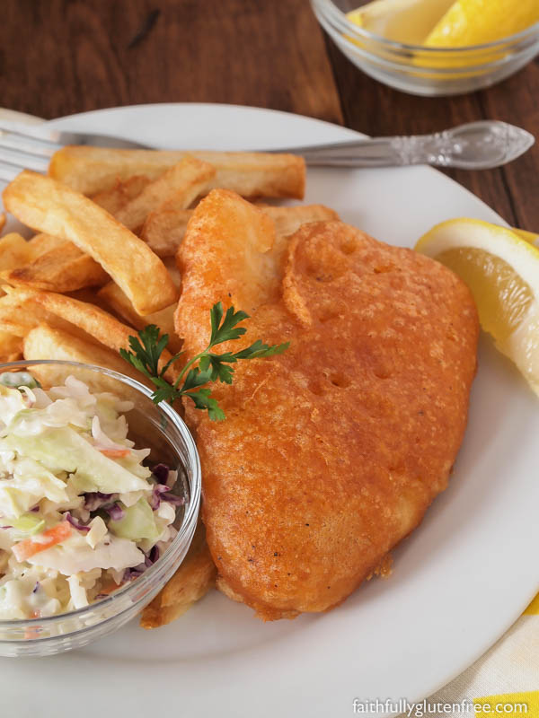 You won't believe how easy it is to make your own Gluten Free Beer Battered Fish at home. Add a side of  hot fries and some creamy coleslaw, and you've got the perfect pub dinner.