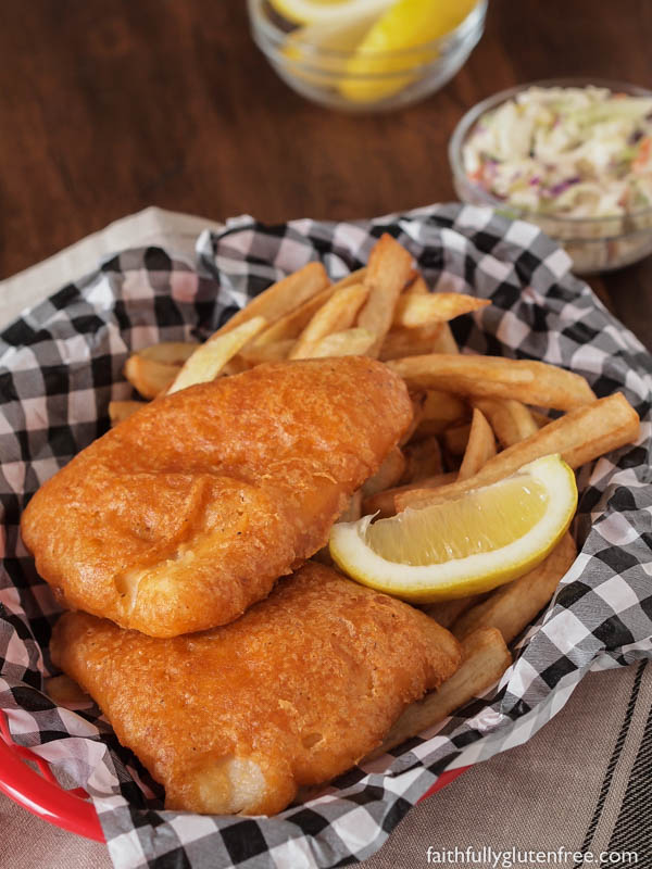 You won't believe how easy it is to make your own Gluten Free Beer Battered Fish at home. Add a side of  hot fries and some creamy coleslaw, and you've got the perfect pub dinner.