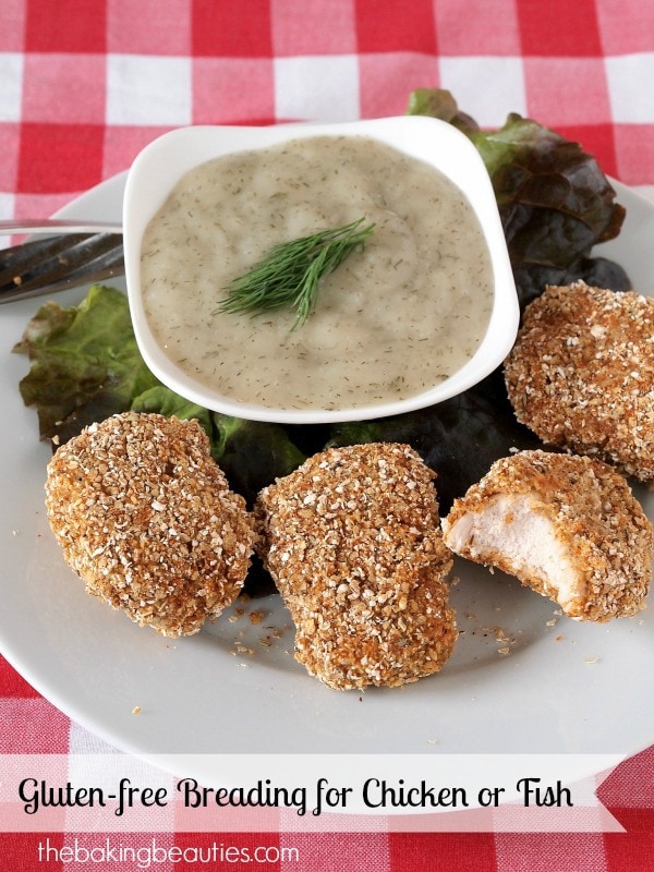 Gluten Free Chicken Nuggets with Honey Dill Dipping Sauce from The Baking Beauties