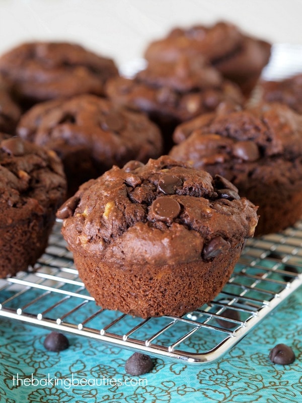 Gluten Free Double Chocolate Peanut Butter Banana Muffins from The Baking Beauties