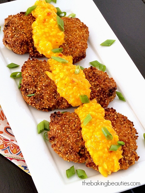 Quinoa Crusted Chicken with Mango Chili Sauce from The Baking Beauties
