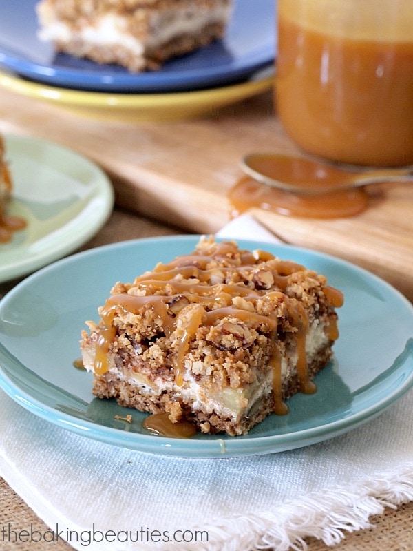 Forget pumpkin! Bake these Gluten Free Caramel Apple Cheesecake Bars from The Baking Beauties - You won't be disappointed!