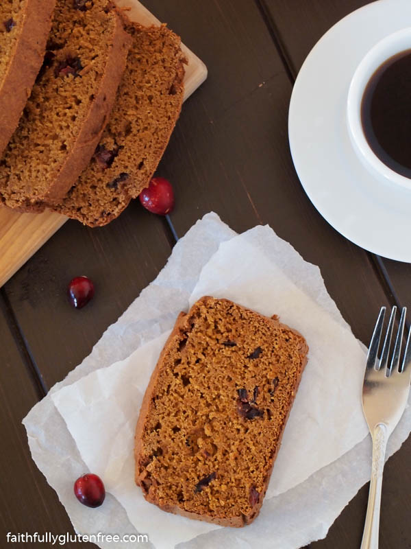 Slice of pumpkin cranberry loaf