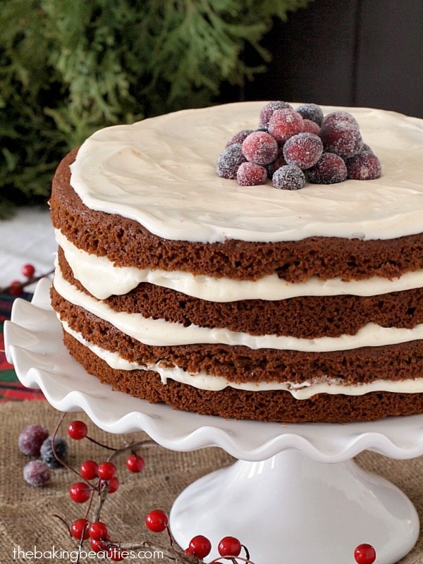 Moist Gluten Free Gingerbread Cake with Eggnog Cream Cheese Frosting from The Baking Beauties