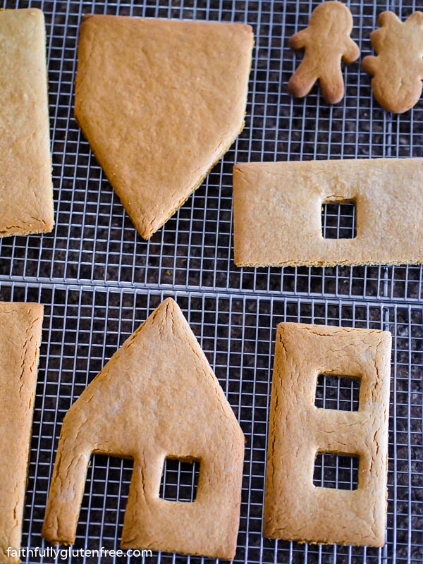 Gingerbread House pieces on a cooling rack