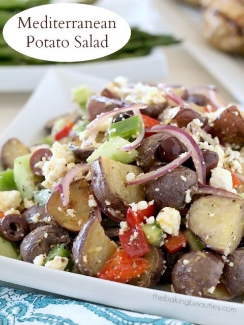 Who says potato salad has to have mayo? Check out this Mediterranean Potato Salad from Faithfully Gluten Free