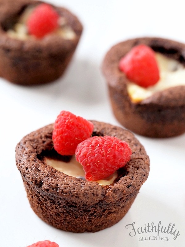 Delicious individual sized gluten free Brownie Cheesecake Bites from Faithfully Gluten Free