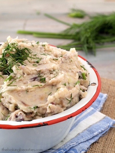 Comfort food with a hint of spring - Sour Cream and Dill Mashed Potatoes from Faithfully Gluten Free