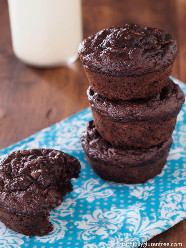 These fudgy gluten free Double Chocolate Zucchini Muffins sure don't taste like a healthy treat, but they are. A great way to use your zucchini bounty.