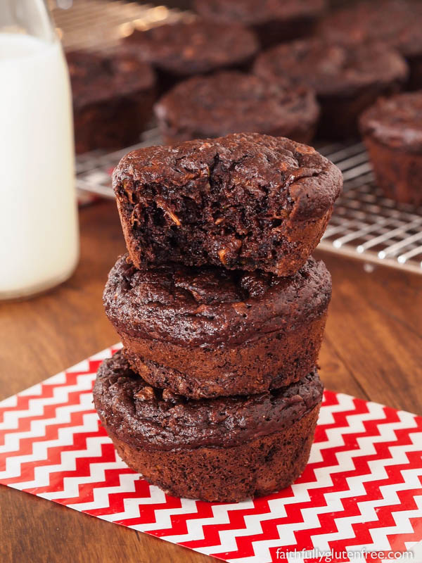 These fudgy gluten free Double Chocolate Zucchini Muffins sure don't taste like a healthy treat, but they are. A great way to use your zucchini bounty.