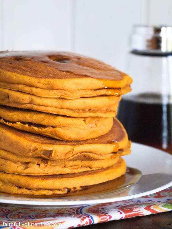 Tall stack of pumpkin pancakes