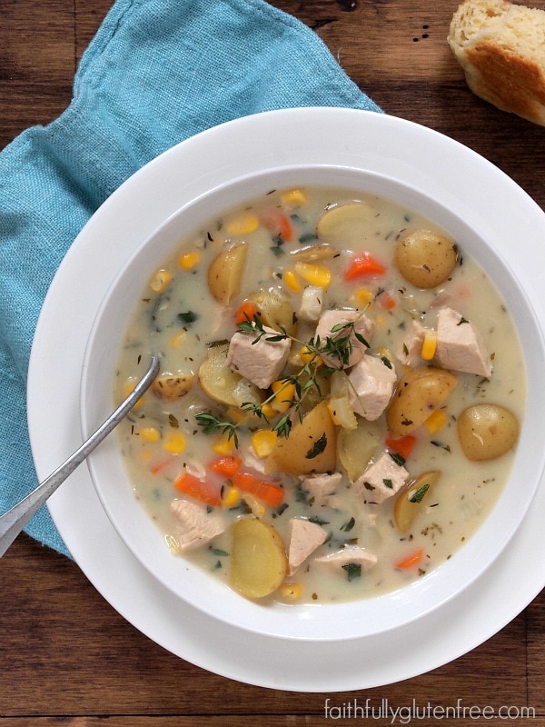 Creamy Turkey Chowder - Perfect for using leftover turkey or chicken! From Faithfully Gluten Free