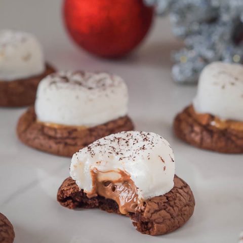 chocolate cookies topped with marshmallow