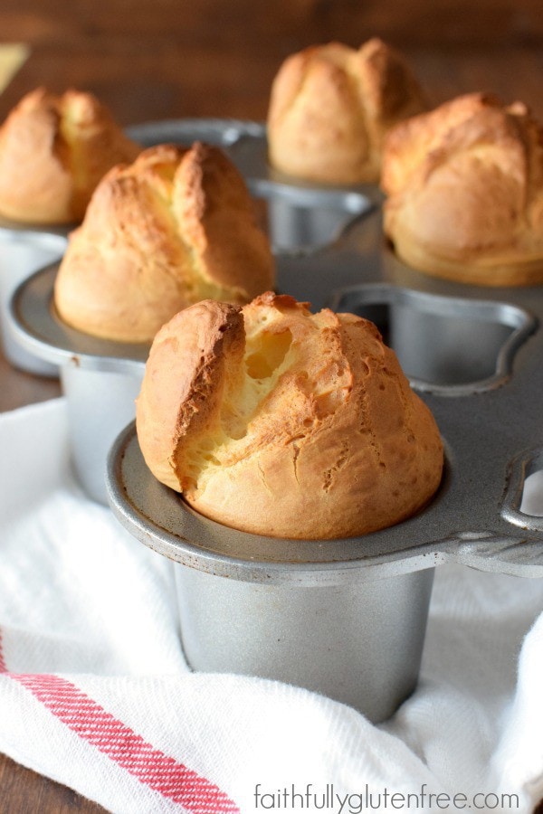 Gluten Free Popovers, or Yorshire Puddings, from Faithfully Gluten Free - Do you really need a special pan to make them? NO!