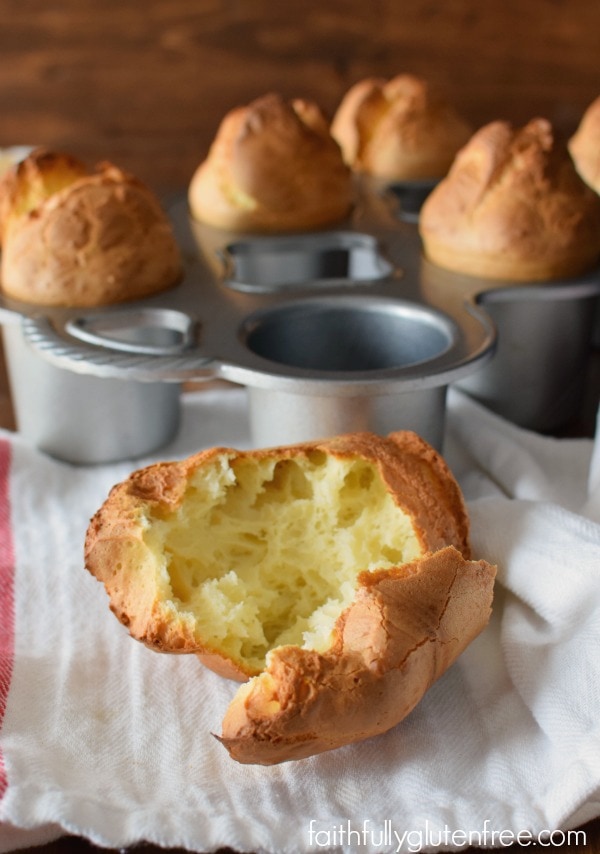 Gluten Free Popovers, or Yorshire Puddings, from Faithfully Gluten Free - Do you really need a special pan to make them? NO!