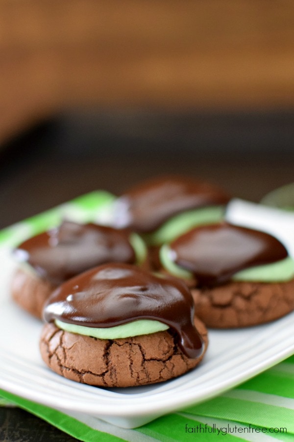 A soft, brownie-like cookie is the base for these Gluten Free Chocolate Mint Cookies
