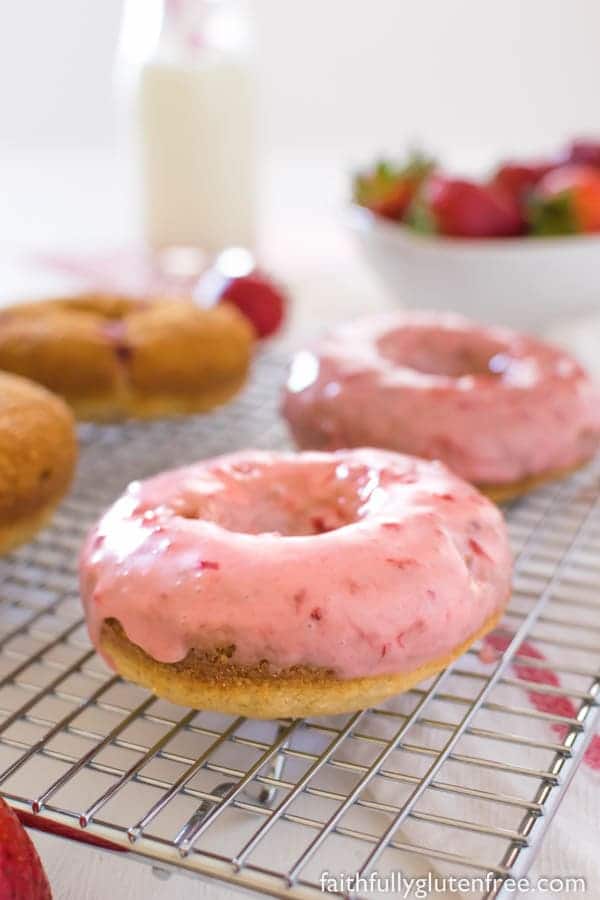 These Baked Gluten Free Strawberry Doughnuts, naturally flavoured with sweet, juicy berries, will satisfy even the worst doughnut craving!