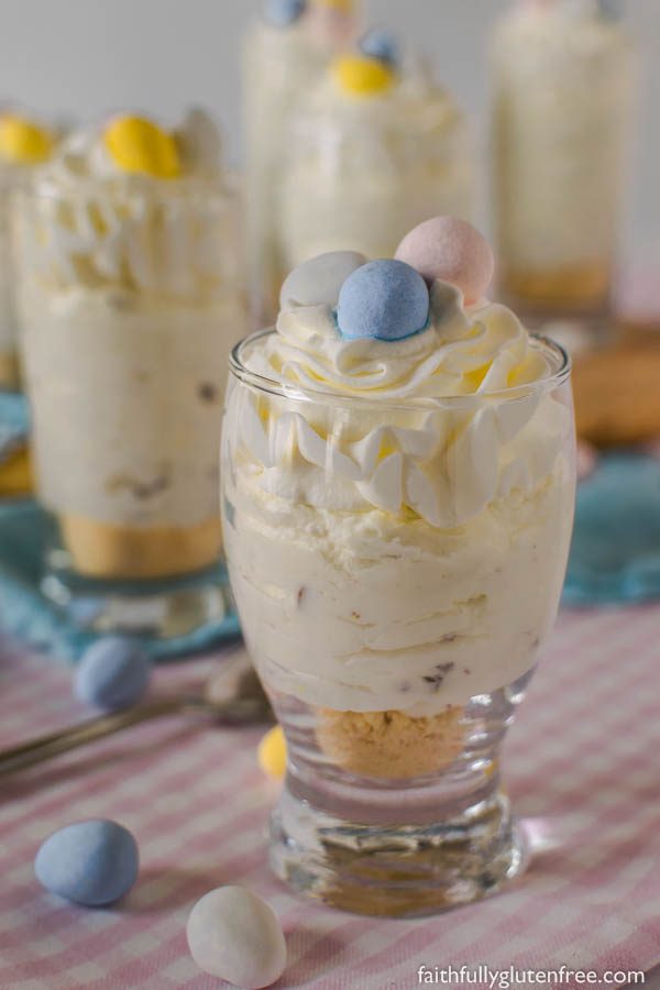 Gluten free No Bake Mini Egg Cheesecakes will rescue you if you're stuck looking for a last minute Easter dessert. Make them in individual jars or glasses, they can be ready in less than 30 minutes.