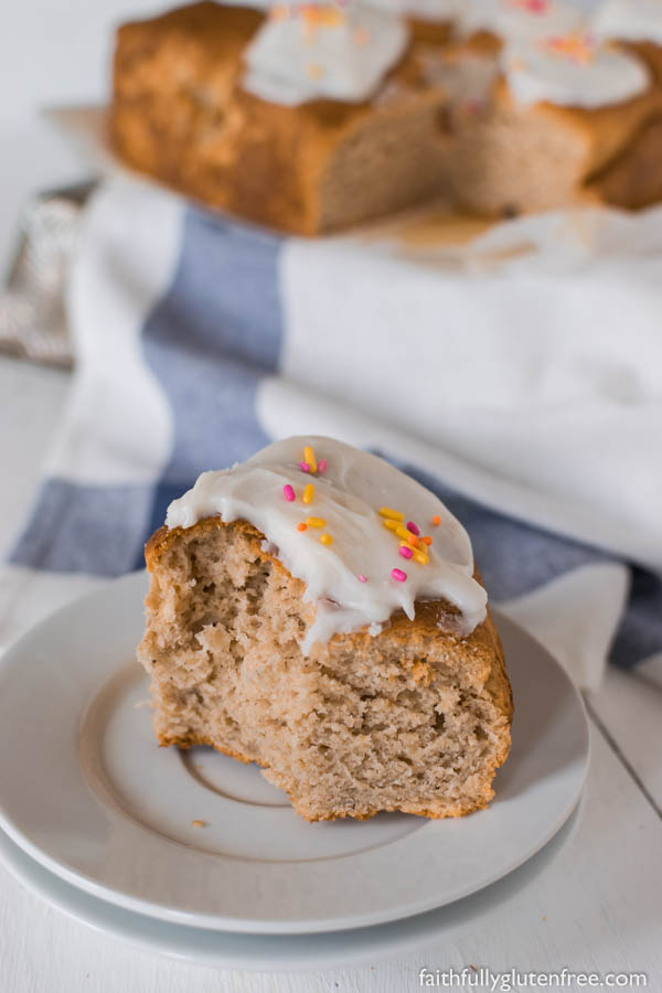 These gluten free Peppernut Buns, also called Papante or Spice Buns, are sweet yeast buns with warming spices, including black pepper. Topped with a simple icing, and sprinkles, they are a traditional Mennonite Easter bun.