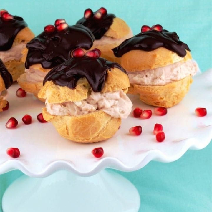 Gluten Free Cream Puffs with a Pomegranate Cheesecake Filling