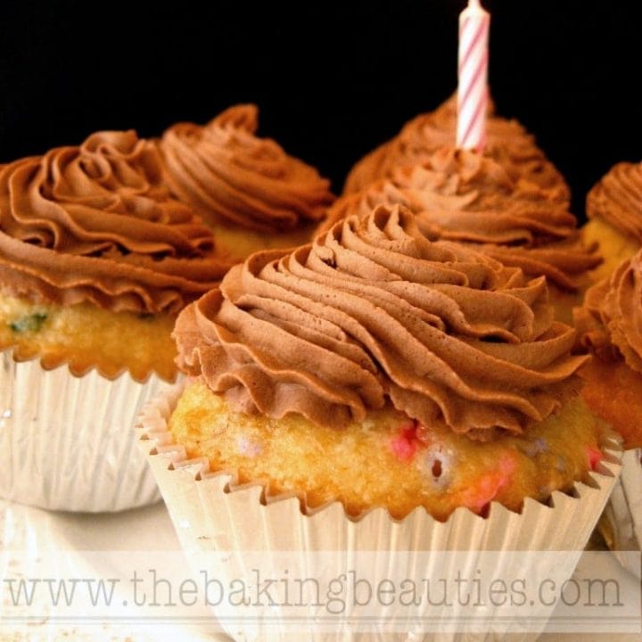 Gluten Free Confetti Cupcakes with Cocoa Whipped Cream Icing