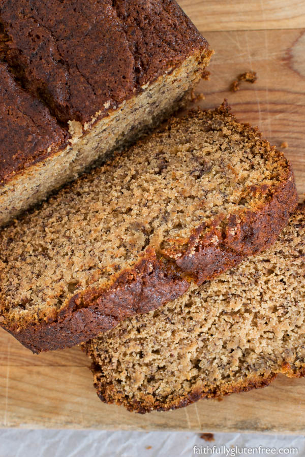 Create the perfect Gluten Free Banana Bread with a sweet, crusty outside protecting the soft, moist bread inside. Perfect for slathering with a dab of butter and enjoying.