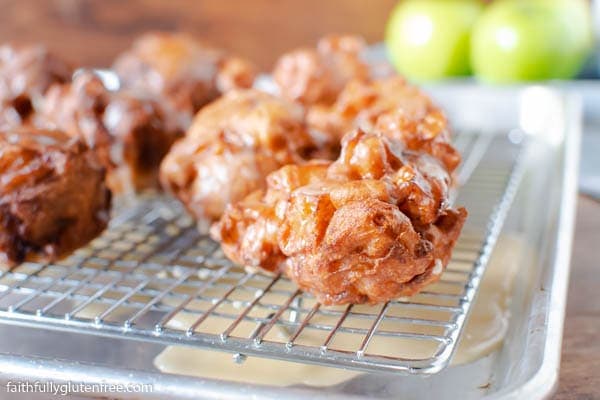 Cooling rack with glazed Apple Fritters