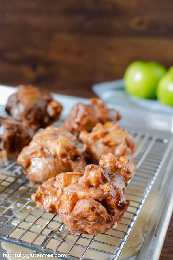 a tray of fresh apple fritters