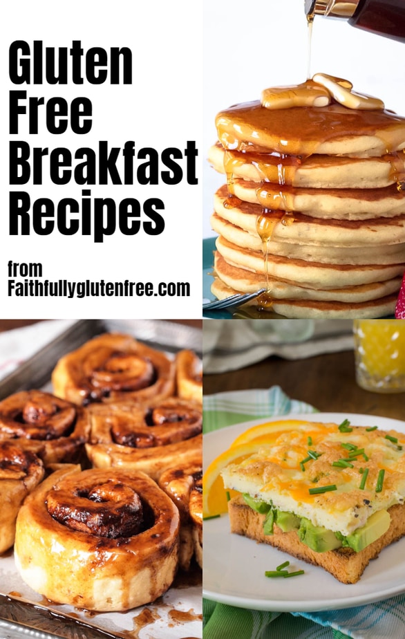 a collage of gluten free breakfast foods