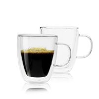 Glass Coffee Mug by Bocussi | Set of 2-12 Ounce Insulated Double Wall Mugs | Longer Lasting, Perfect for Espresso, Tea, Hot Chocolate, Water & More