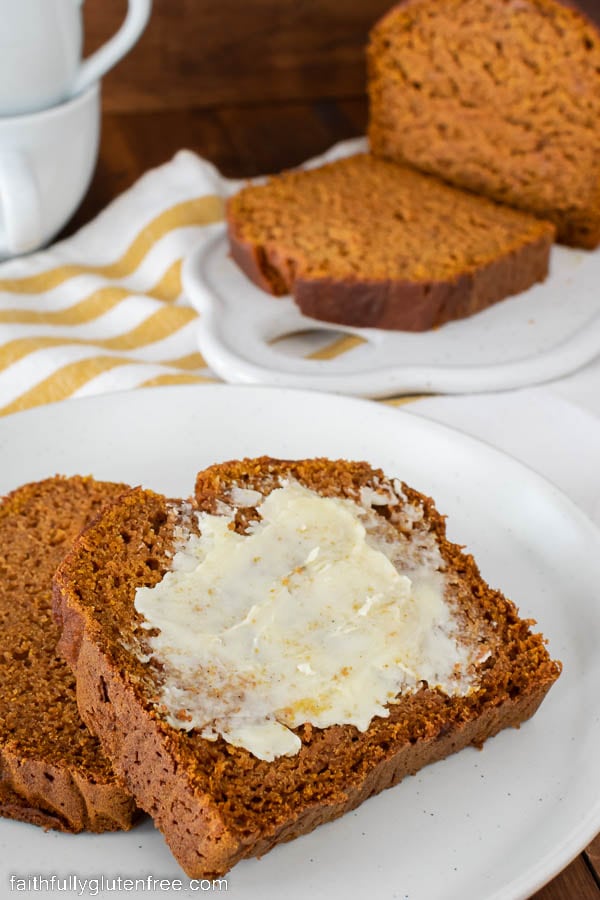 slices of pumpkin bread spread with butter