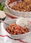 Classic Rhubarb Crisp, made gluten free. The oats & nuts toast up while the rhubarb is becoming a delicious juicy mess.