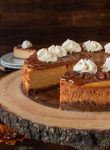 Indulge in this gluten free Pumpkin Cheesecake, with it's velvety texture, warming spices, and nutty crust, everyone is sure to ask for another slice.